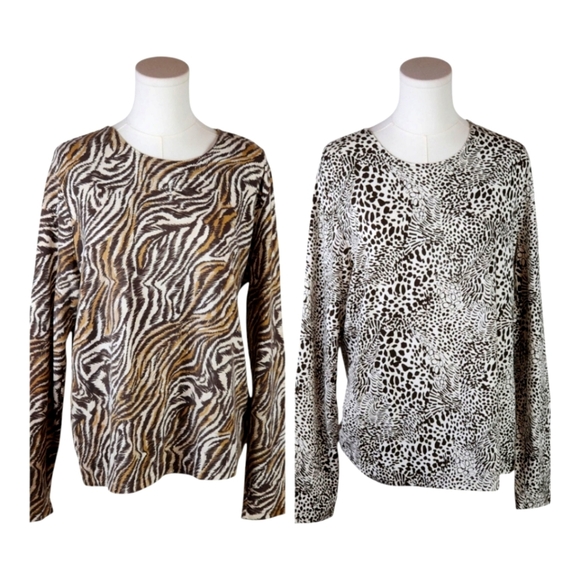 SET OF 2 Kim Rogers Animal Print Long Sleeve Tops XL – Zebra & Abstract Duo - Picture 1 of 11